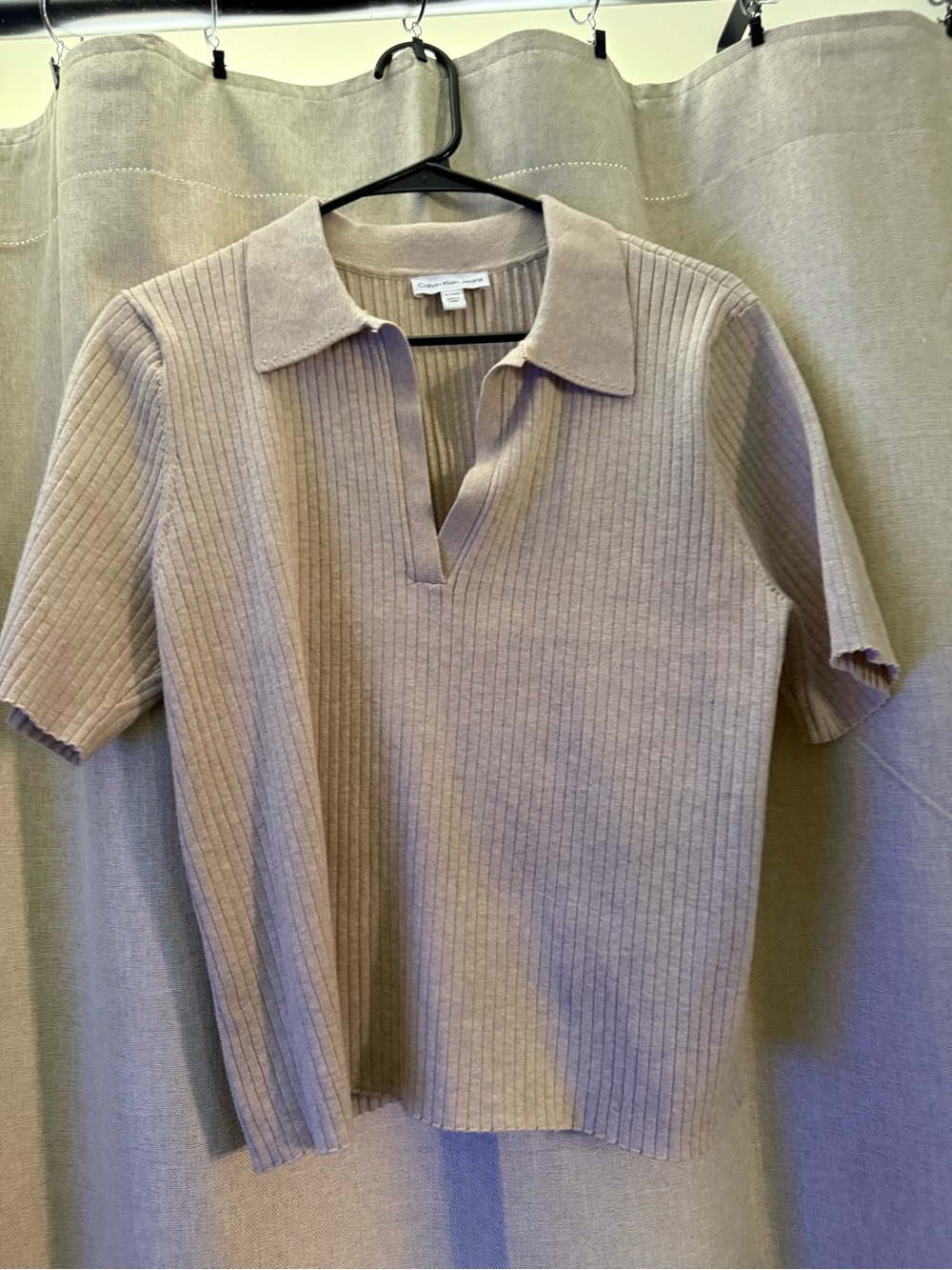 Calvin Klein Jeans Ribbed Polo Top in Light Beige